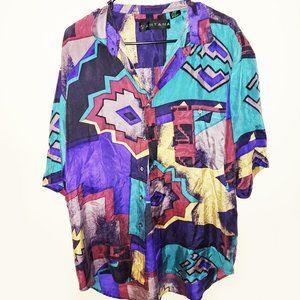 vintage santana abstract silk button up shirt